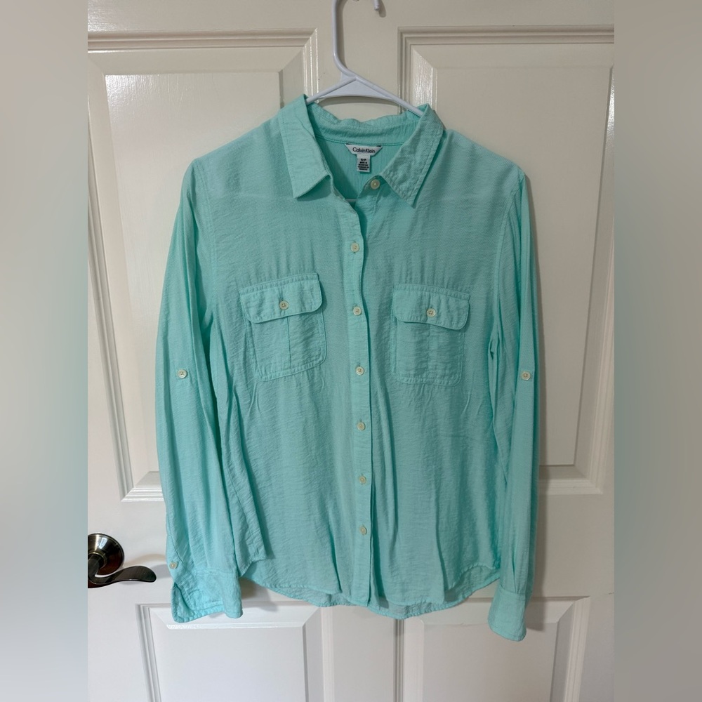 Calvin Klein Light Aqua Blouse, Size Small